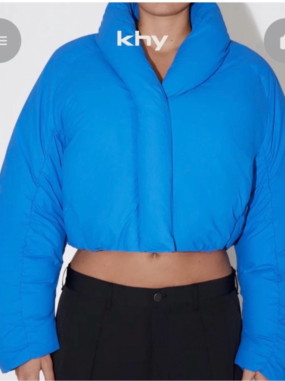 Khy Cropped Puffer Jacket in Blue Size Large